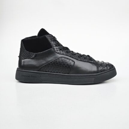 Кеды высокие из кожи питона черные